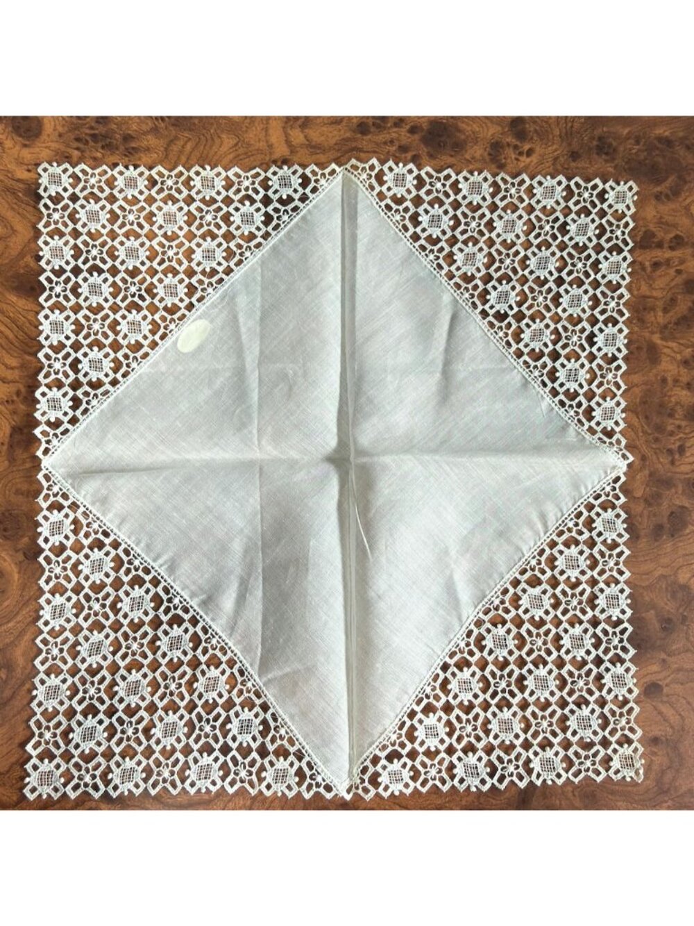 Vtg Austrian Linen Wedding Handkerchief Intricate Ivory Cotton Lace Embroidery - Picture 5 of 7
